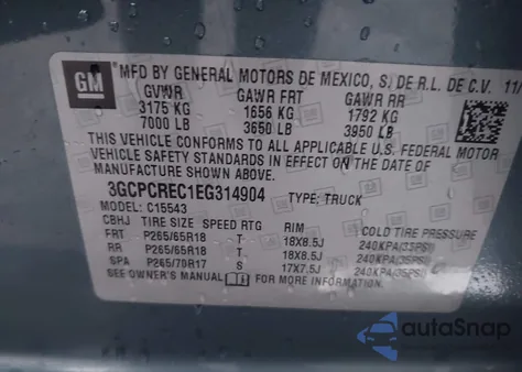 2014 Chevrolet Silverado 1500 2Lt z USA, uszkodzony, nr VIN 3GCPCREC1EG314904